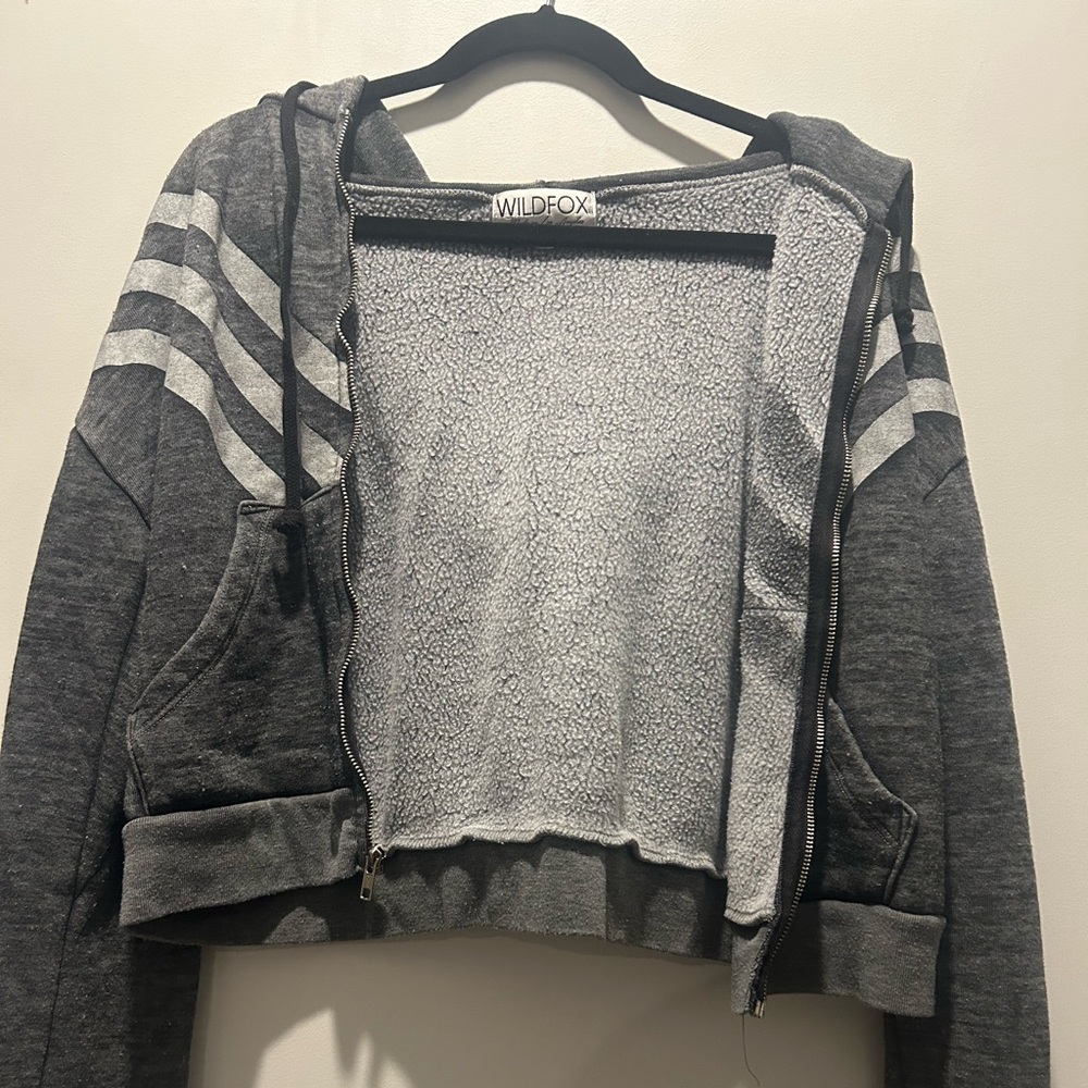 Wildfox Couture Gray Chevron Zip Up Hoodie Sweatshirt - Small
